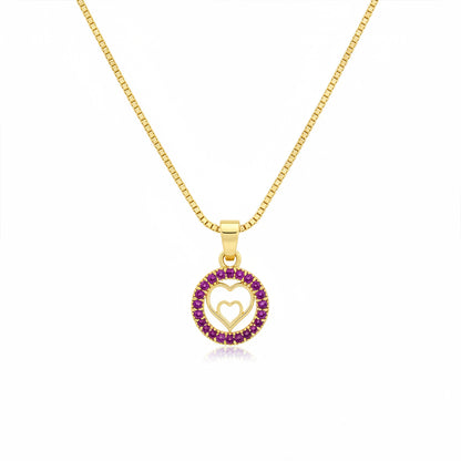 22K Gold Plated Pink Heart Halo Pendant Necklace