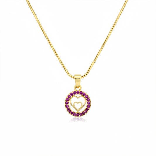 22K Gold Plated Pink Heart Halo Pendant Necklace