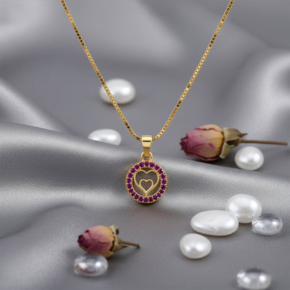 22K Gold Plated Pink Heart Halo Pendant Necklace