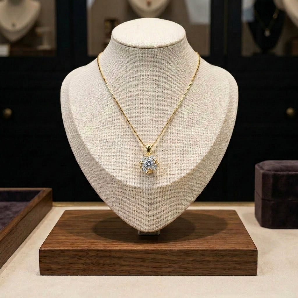 22K Gold Plated White Crystal Pendant Necklace for Women