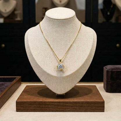 22K Gold Plated White Crystal Pendant Necklace for Women