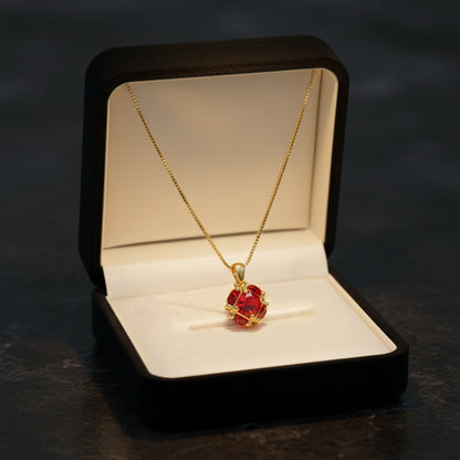 22K Gold Plated Red Crystal Pendant Necklace for Women