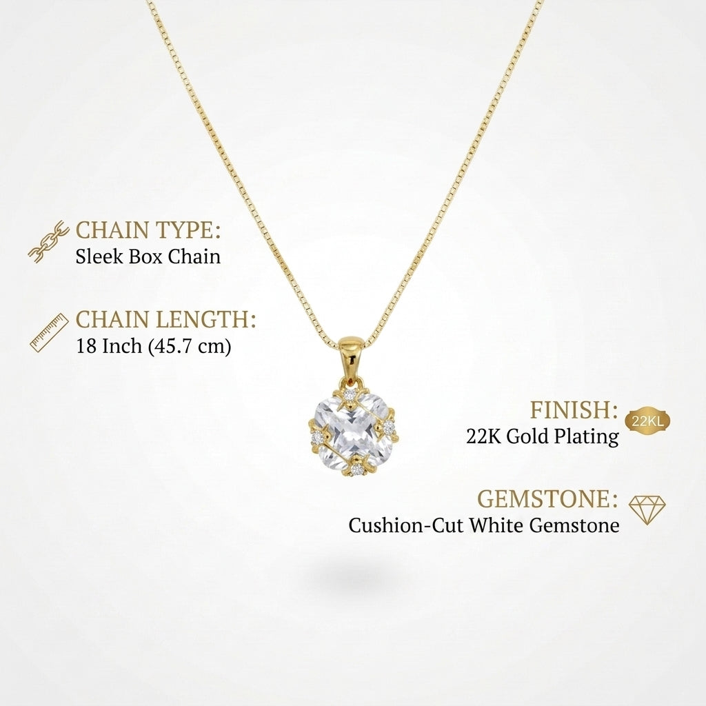 22K Gold Plated White Crystal Pendant Necklace for Women