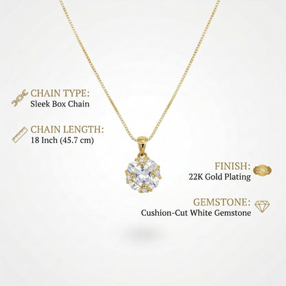 22K Gold Plated White Crystal Pendant Necklace for Women