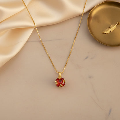 22K Gold Plated Red Crystal Pendant Necklace for Women