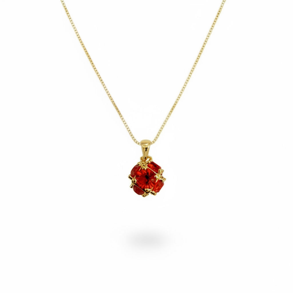 22K Gold Plated Red Crystal Pendant Necklace for Women