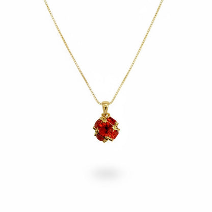 22K Gold Plated Red Crystal Pendant Necklace for Women