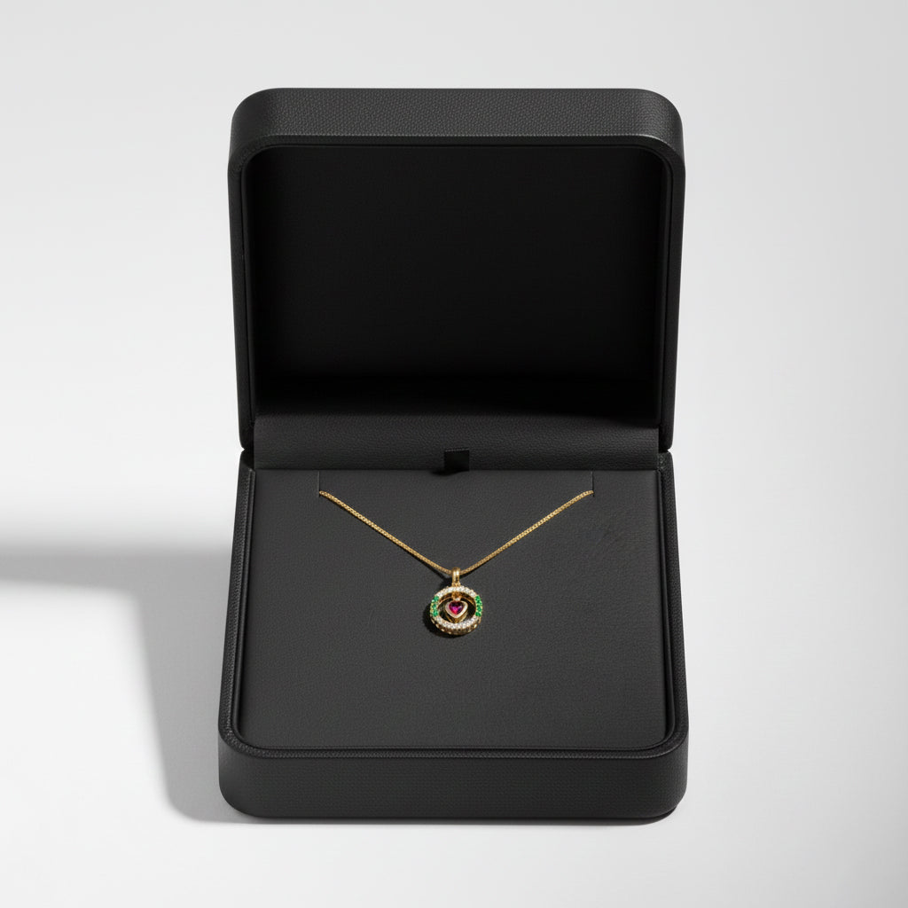 22K Gold Plated Ruby Heart Circle Pendant Necklace