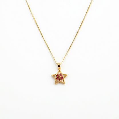22K Gold Plated Star Pendant Necklace with Ruby Stones