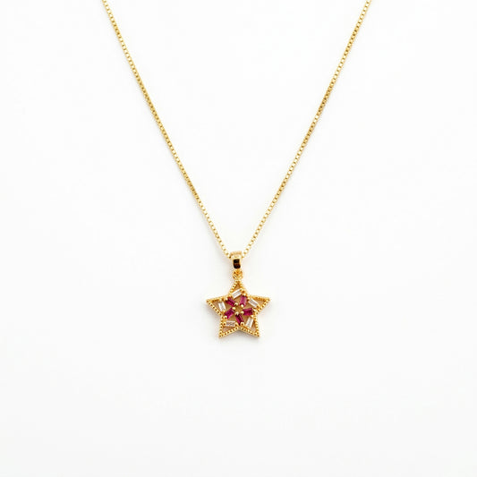 22K Gold Plated Star Pendant Necklace with Ruby Stones