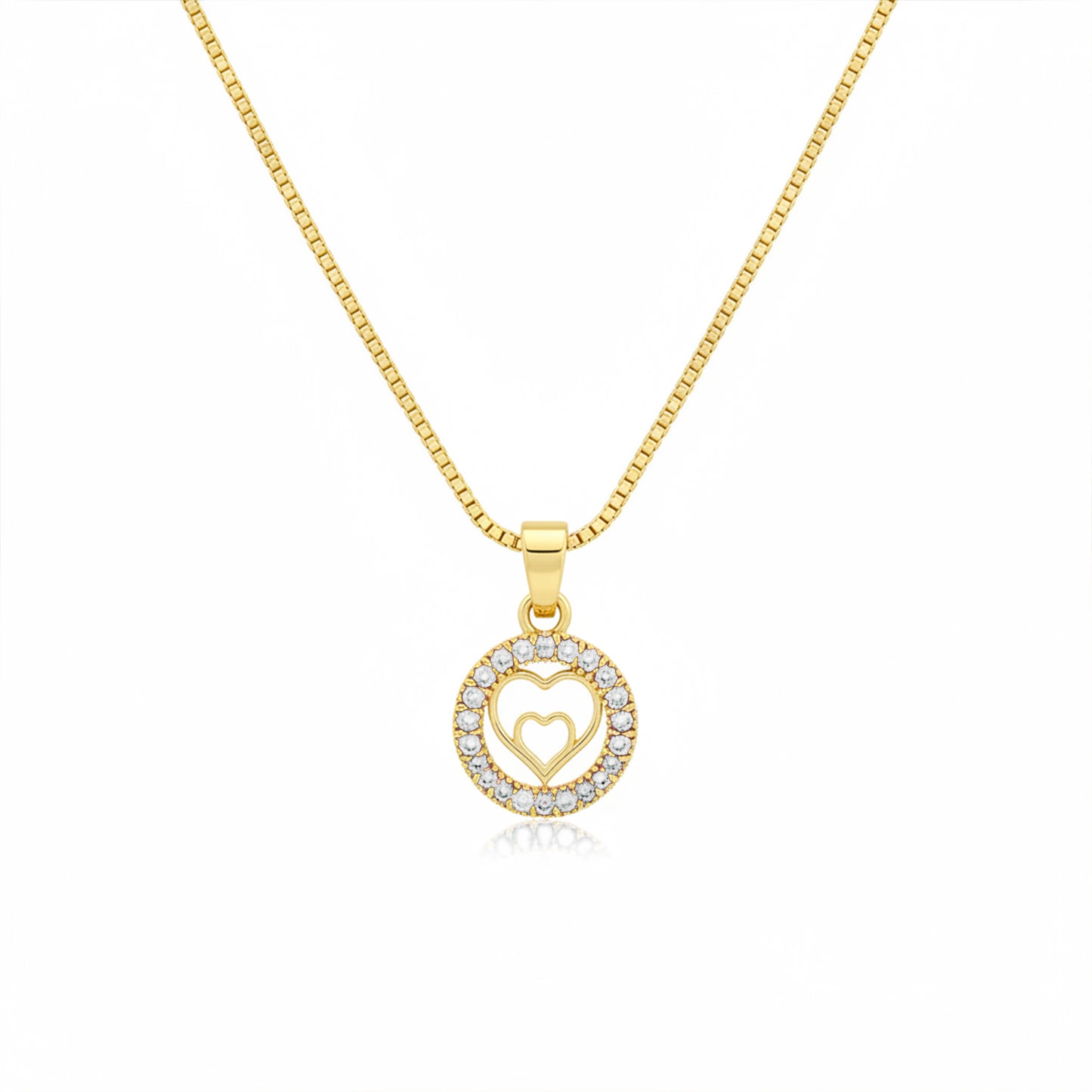 22K Gold Plated Pink Heart Halo Pendant Necklace