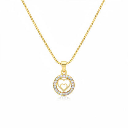 22K Gold Plated Pink Heart Halo Pendant Necklace