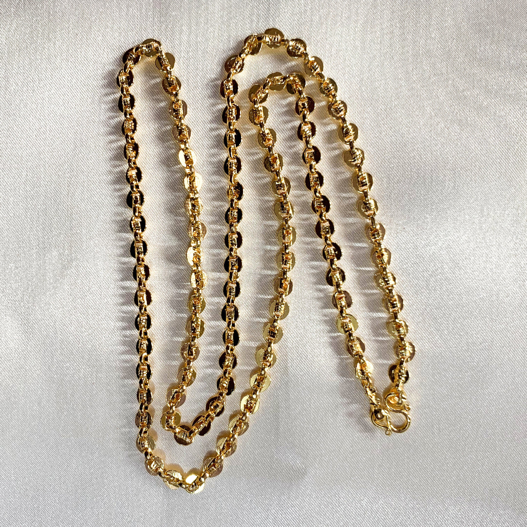 24K gold finish puff marine link chain necklace – luxurious statement piece for men and women