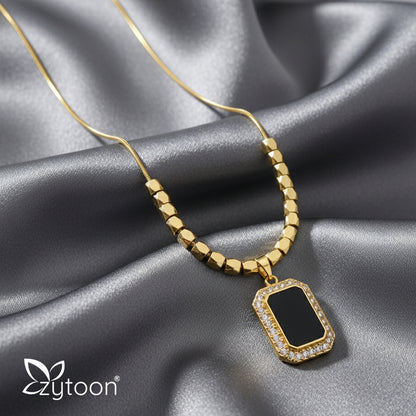 18K Gold Plated Black Onyx Pendant Necklace for Women