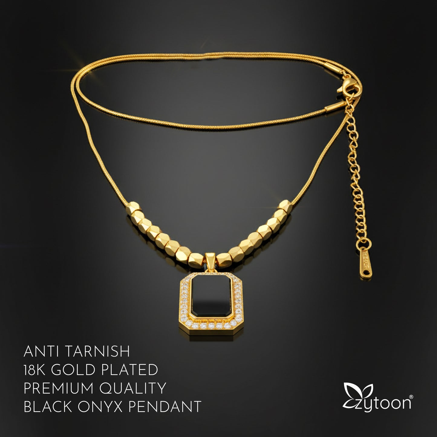 18K Gold Plated Black Onyx Pendant Necklace for Women