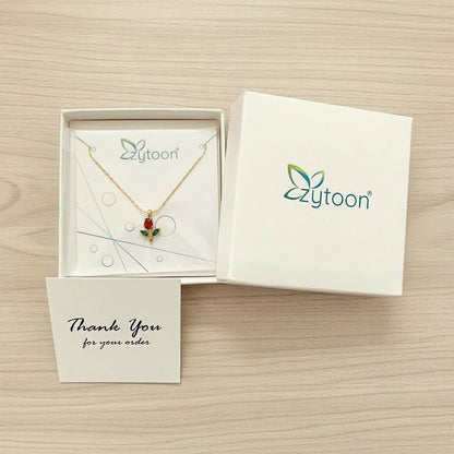 Tulip Pendant Necklace for Women – 18K Gold Plated Anti-Tarnish Floral Necklace with Red & Green Gemstones
