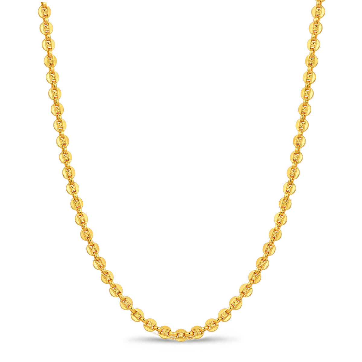 Gold-Plated Chain Necklace, Puff Marine Link Design, 24K Gold Finish