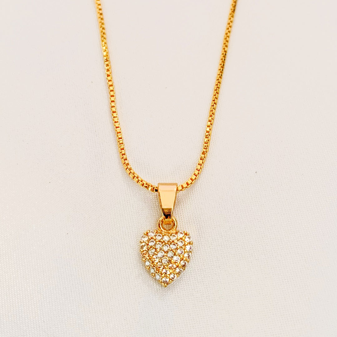Gold Plated Heart Pendant Necklace with Sparkling Stones | Elegant Chain Jewellery for Women & Girls
