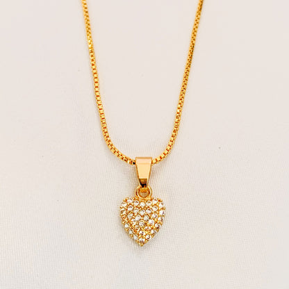 Gold Plated Heart Pendant Necklace with Sparkling Stones | Elegant Chain Jewellery for Women & Girls
