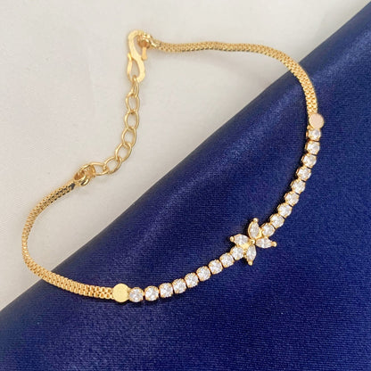 Elegant Gold-Plated American Diamond Floral Chain Bracelet