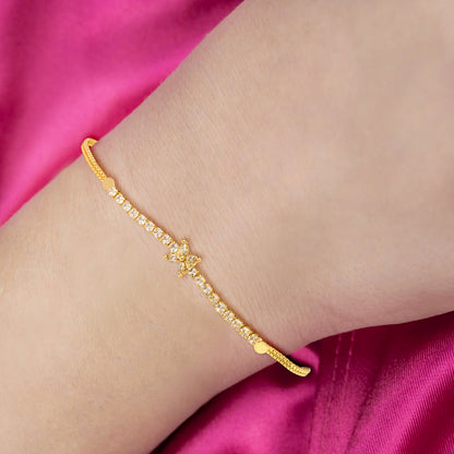 Elegant Gold-Plated American Diamond Floral Chain Bracelet