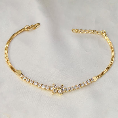 Elegant Gold-Plated American Diamond Floral Chain Bracelet