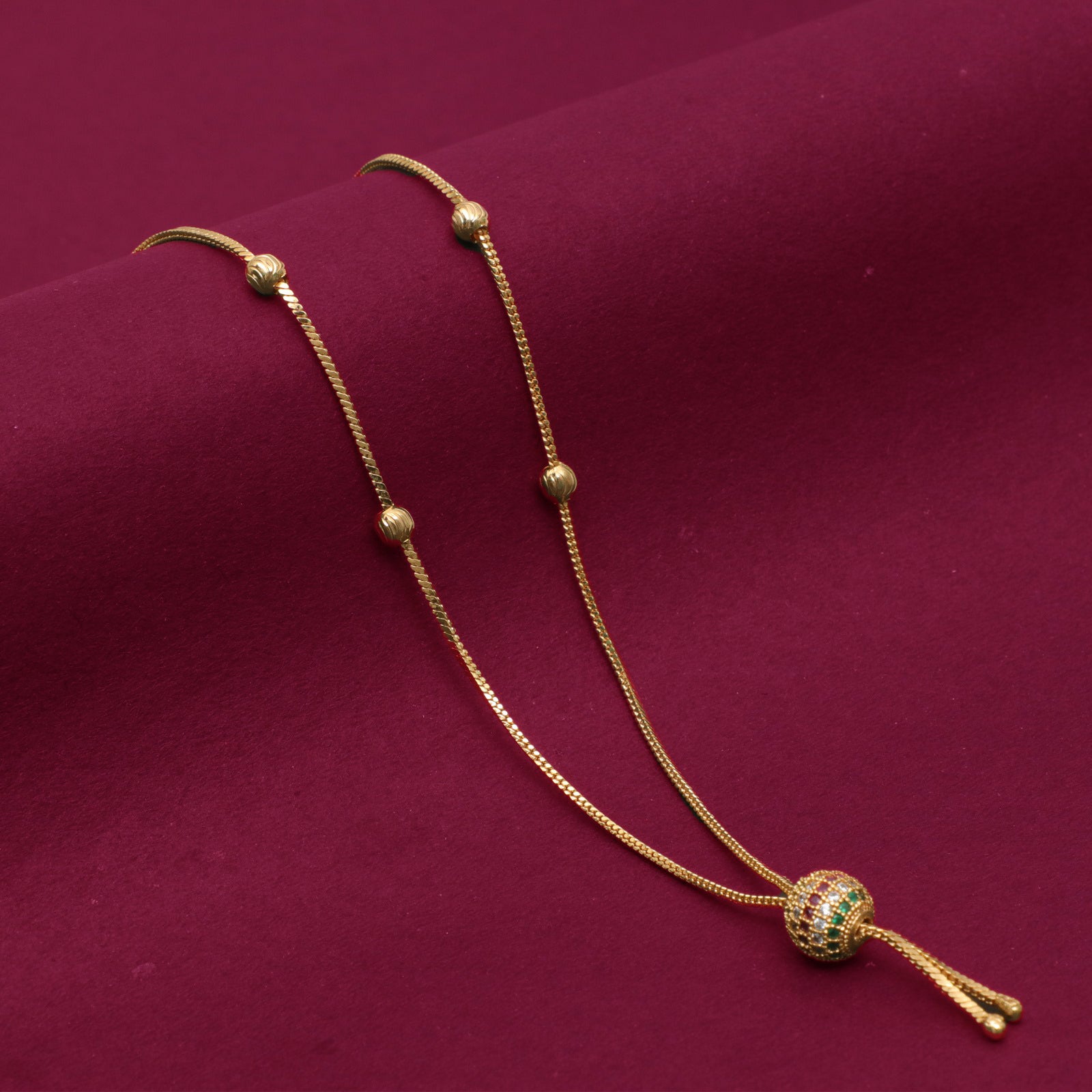 Elegant Gold-Plated Chain Necklace with AD Stone Beaded Pendant