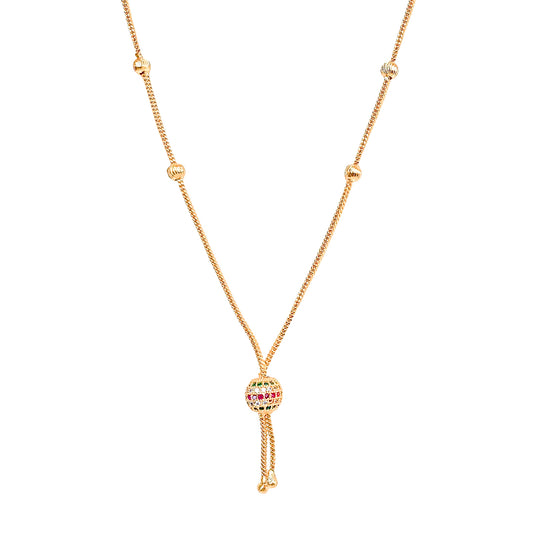 Gold necklace with a unique pendant on a white background