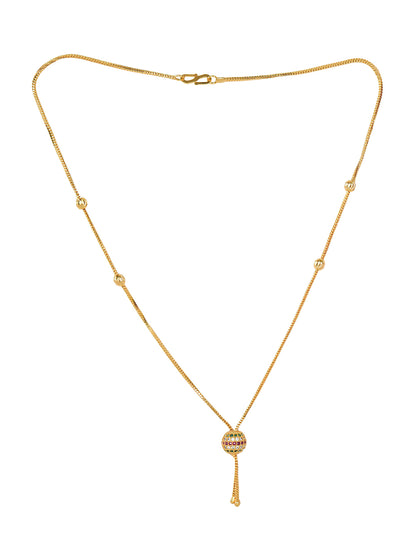 Elegant Gold-Plated Chain Necklace with Multi-Color Beaded Pendant on a white fabric background