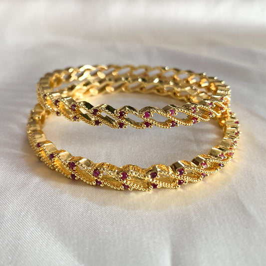 Elegant ethnic bangles in gold plating with ruby accents – perfect accessory for bridal and cultural outfits
