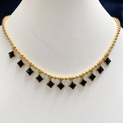 Girls’ gold-plated necklace with delicate beads and black square charms – chic fashion jewelry for everyday style