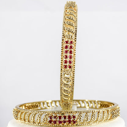 Gold-plated bangles with crystal and ruby studs – traditional ethnic design for festive and bridal wear