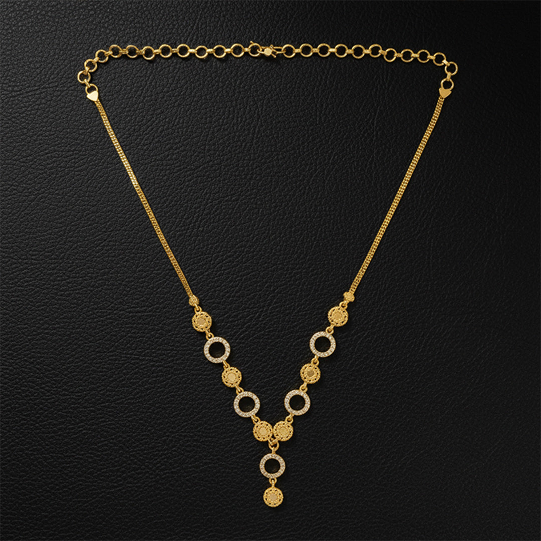 Gold-Plated Circle Drop Necklace with Floral Accents and CZ Stones