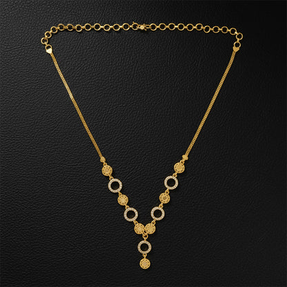 Gold-Plated Circle Drop Necklace with Floral Accents and CZ Stones