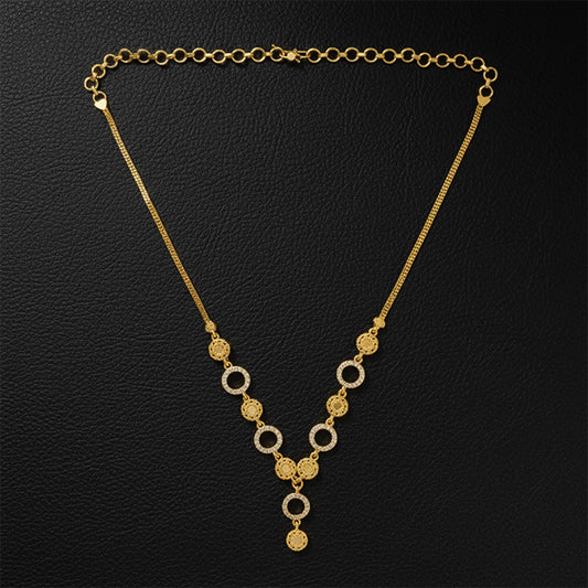 Gold-Plated Circle Drop Necklace with Floral Accents and CZ Stones