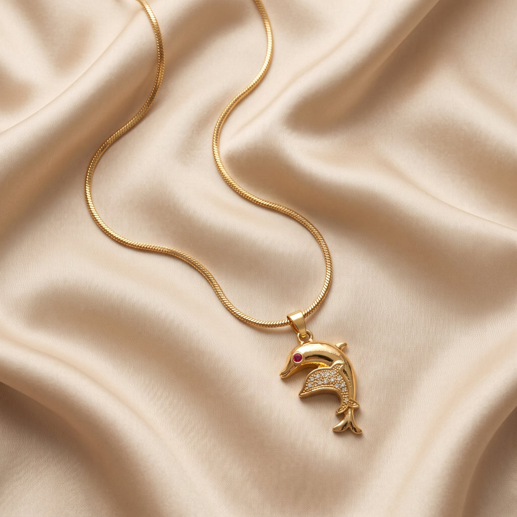18K Premium Gold Plated Dolphin Pendant Necklace | Anti Tarnish | Skin-Friendly