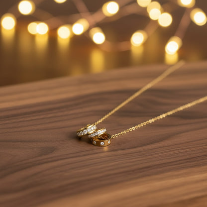 18K Gold Plated Triple Interlocking Ring Pendant Necklace for Women | Crystal Elegant Statement Jewellery