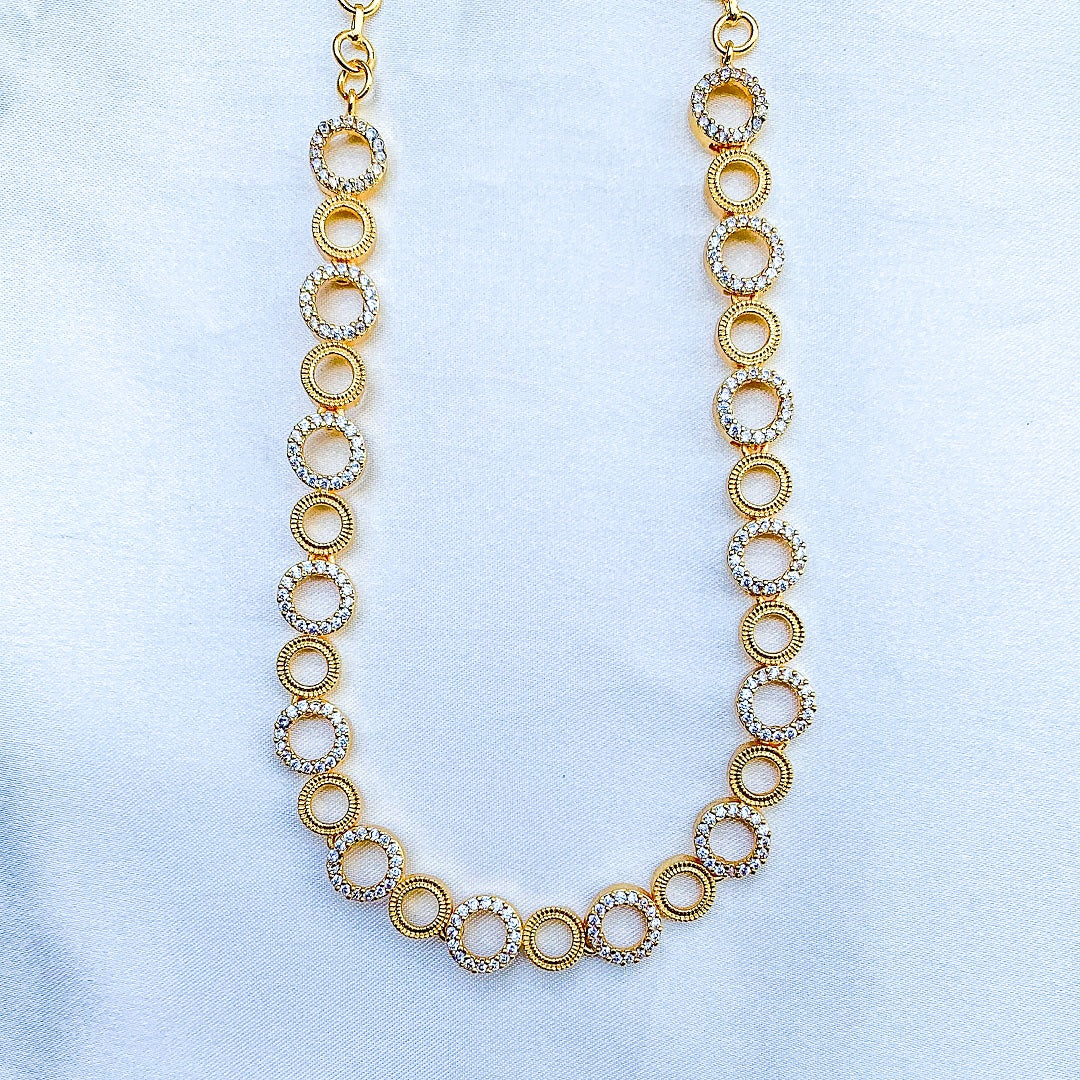 Zytoon Elegant Gold-Plated Circle Link Necklace for Women | Sparkling AD Stone Circle Design | Lightweight Traditional & Western Wear Jewelry