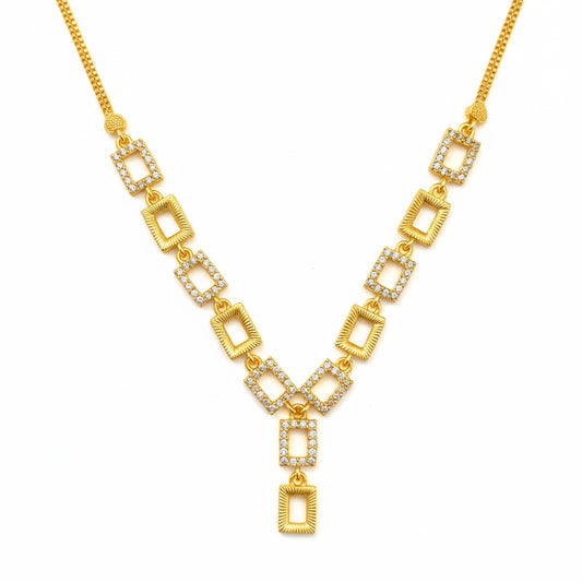 Modern geometric gold-plated necklace with AD stones – stylish statement jewelry for women