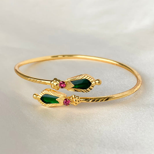 Gold Plated Green Palakka Nagapadam Design Open Bangle