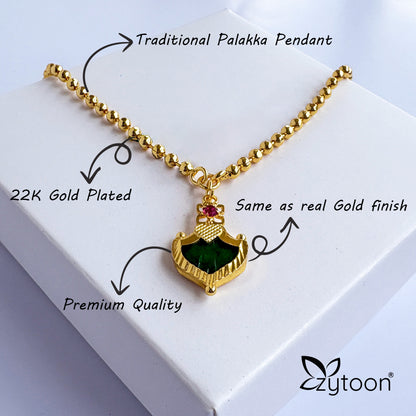 Traditional Gold Plated Palakka Pendant Necklace with Ball Chain – Kerala Ethnic Jewellery