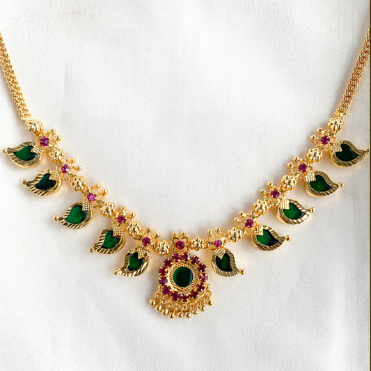 Palakka mala imitation necklace with green and ruby stones – Mangamala design ethnic jewelry