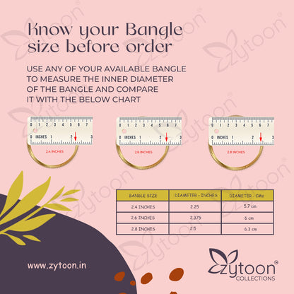 Reference chart for bangle sizes – standard Indian bangle measurements from size 2.2 to 2.8