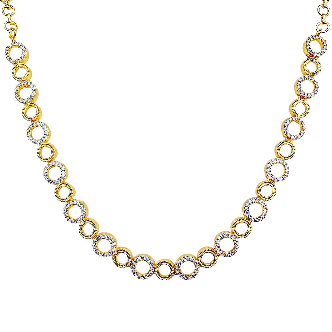 Zytoon Elegant Gold-Plated Circle Link Necklace for Women | Sparkling AD Stone Circle Design | Lightweight Traditional & Western Wear Jewelry