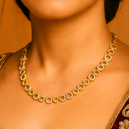 Zytoon Elegant Gold-Plated Circle Link Necklace for Women | Sparkling AD Stone Circle Design | Lightweight Traditional & Western Wear Jewelry
