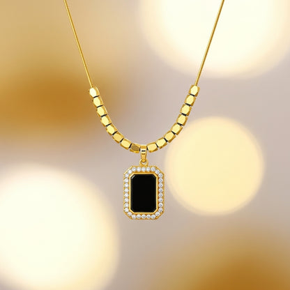 18K Gold Plated Black Onyx Pendant Necklace for Women