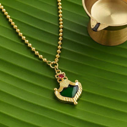 Traditional Gold Plated Palakka Pendant Necklace with Ball Chain – Kerala Ethnic Jewellery