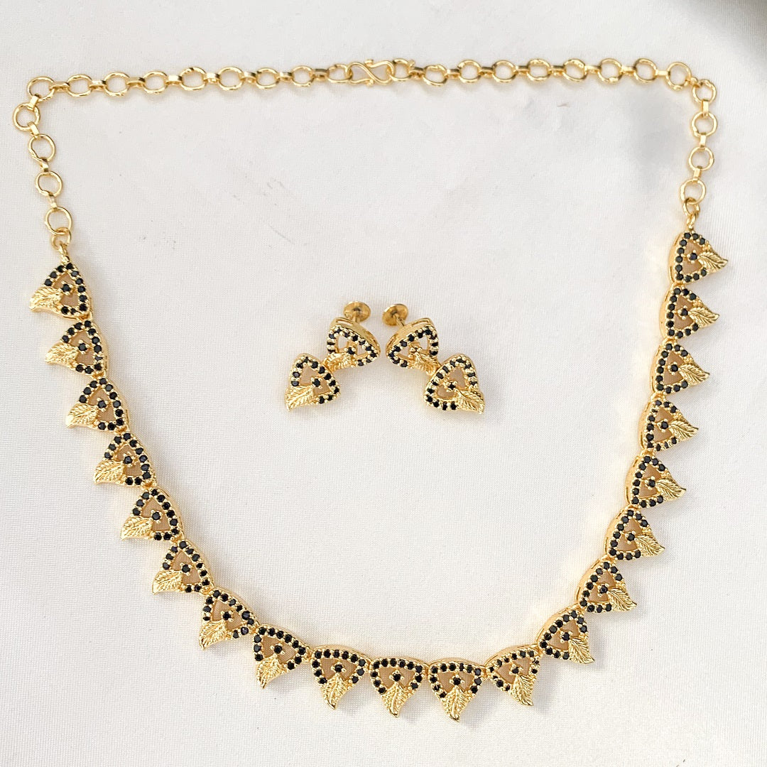 Zytoon Gold-Plated Black AD Stone Necklace Set with Matching Earrings  – Traditional Ethnic Jewelry for Women