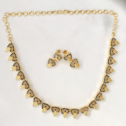 Zytoon Gold-Plated Black AD Stone Necklace Set with Matching Earrings  – Traditional Ethnic Jewelry for Women