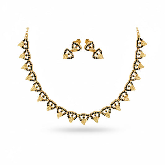 Zytoon Gold-Plated Black AD Stone Necklace Set with Matching Earrings  – Traditional Ethnic Jewelry for Women